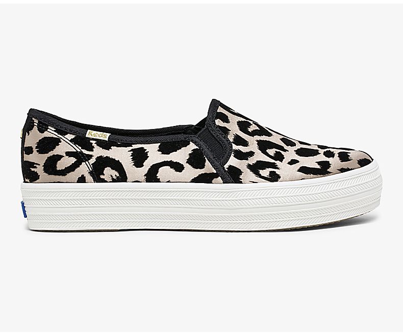 Keds Womens Leopard Slip On Shoes - Keds X Kate Spade New York Triple Decker Flocked Leopard 403FCEM